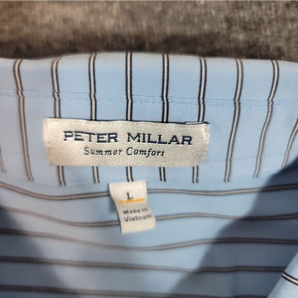 Peter Millar Summer Comfort Mens Size L Golf Polo Shirt Blue Black Striped - Picture 3 of 11